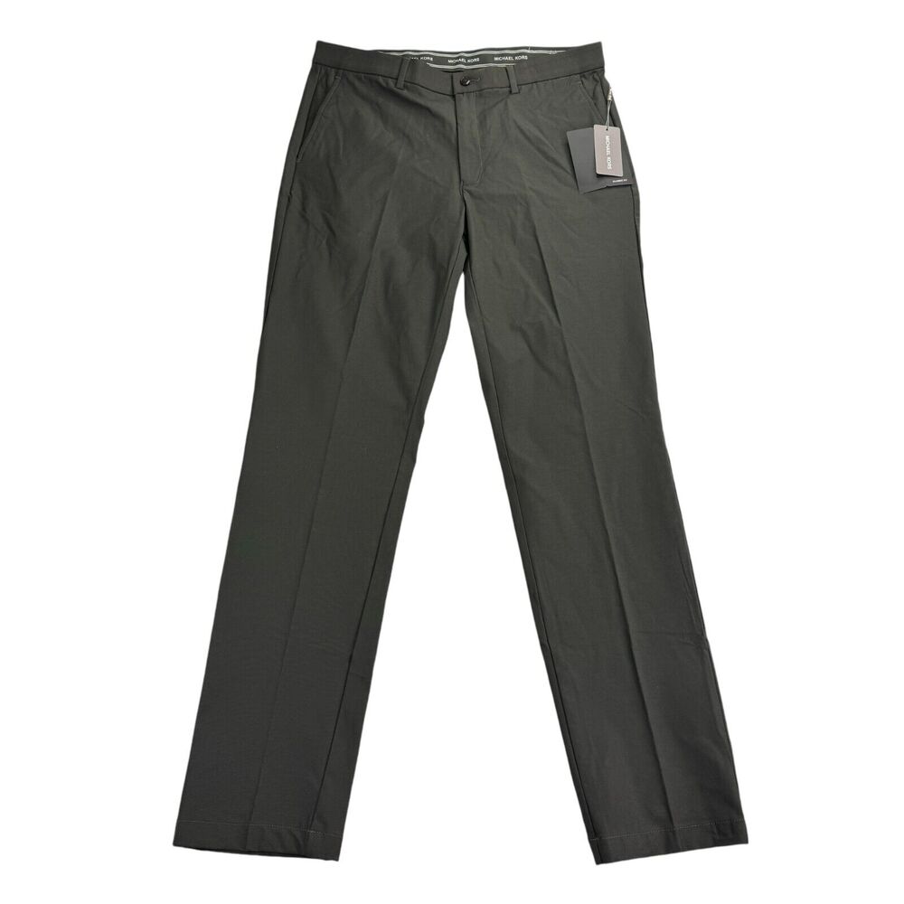Michael Kors Mens Major Classic Fit Stretch Performance Pants Dark Olive 34x34